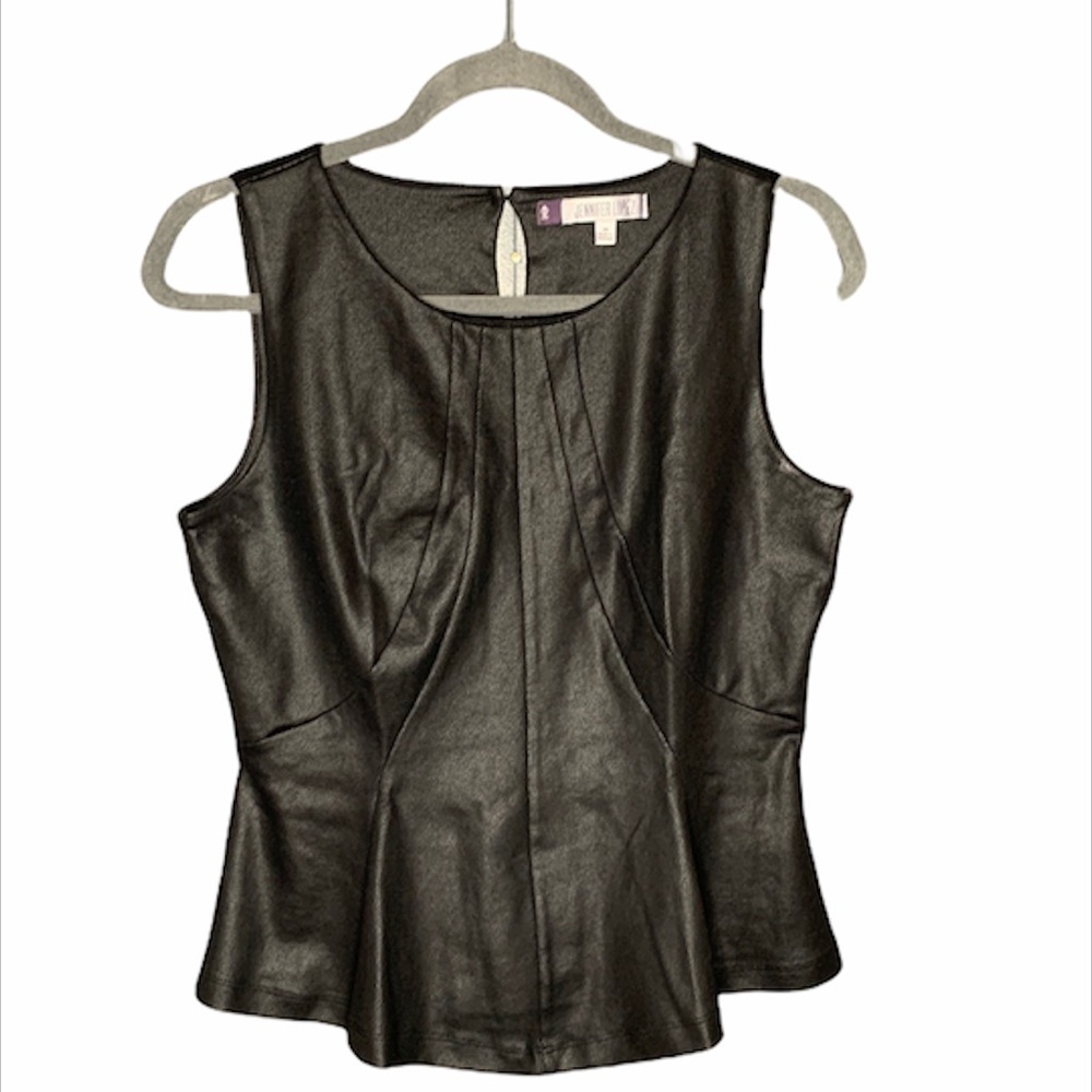 Jennifer Lopez Faux Leather‎ Peplum Sleeveless Top Size M